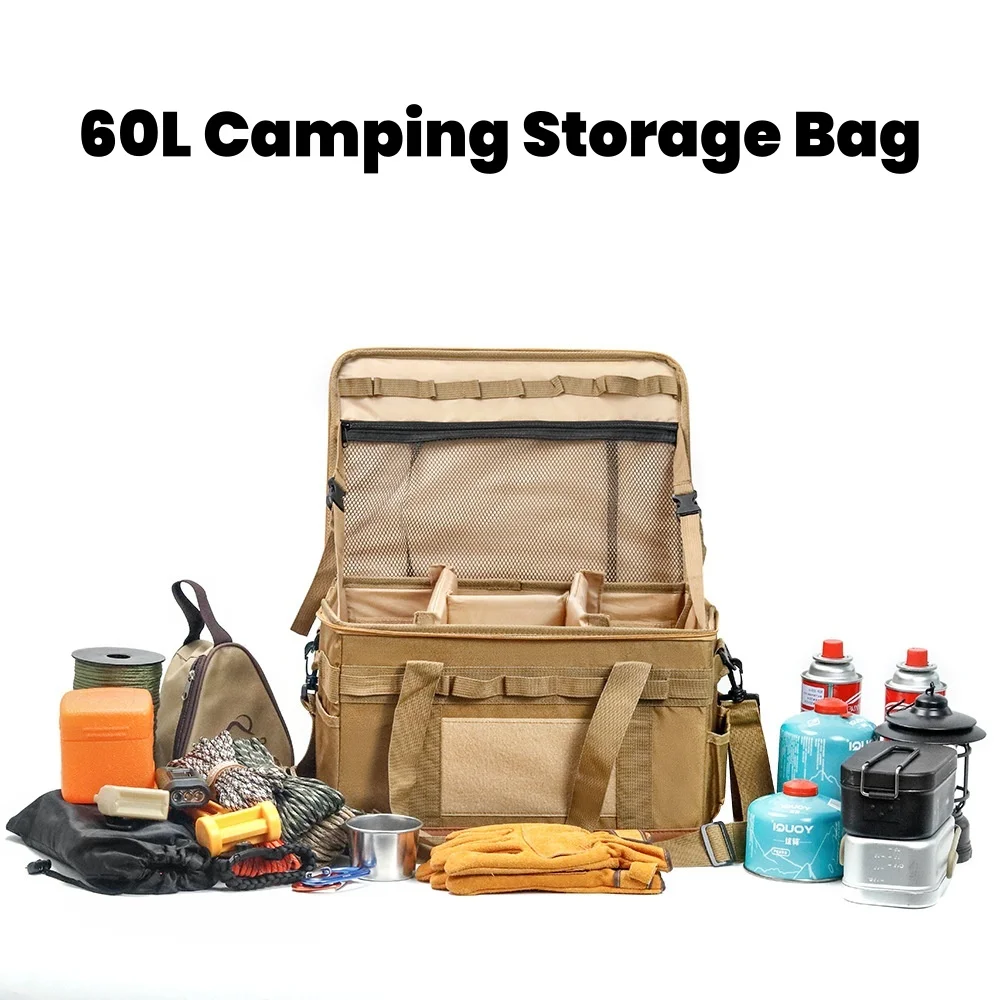 Outdoor 60L Large Capacity Tool Storage Box Waterproof Wear-resistant Detachable Multi-functional Picnic Cookware Storage Bag camping storage bag