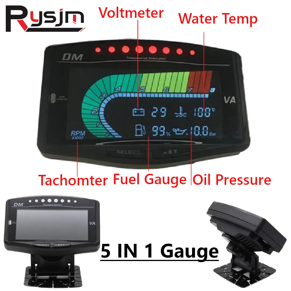 HD5IN1CarOilPressureWaterTempFuelGaugeTachometerVolt