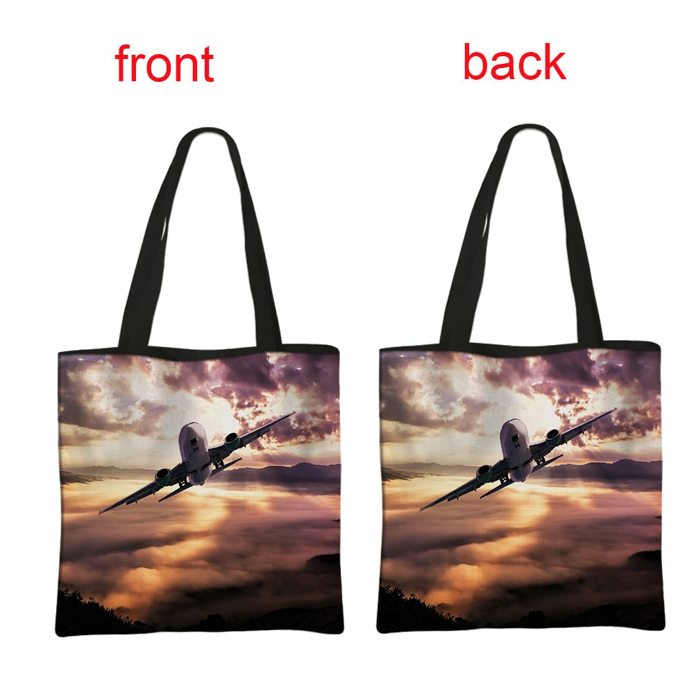 Fashion Airplane Print Tote Bag Aircraft Women Handbag Bags Female