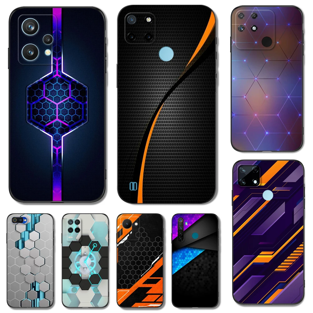 Black Tpu Case For Realme 9 Pro Plus 9I Gt Neo2 Narzo 10A 20A 20 30 30A 50A 50I 4G 5G Car Carbon Fibre Line