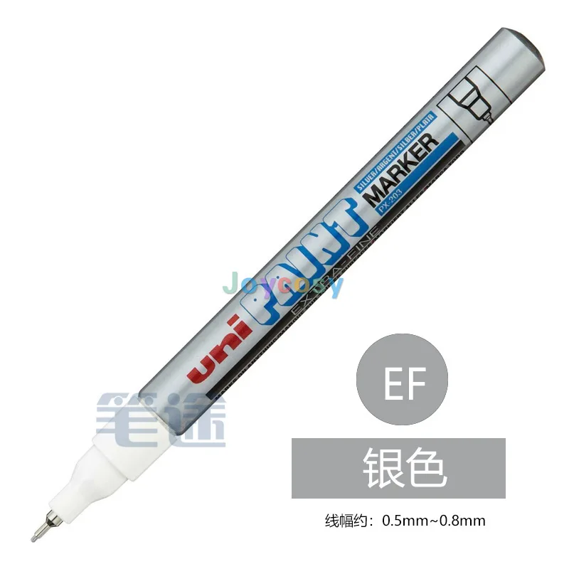 12개 유니 PX-203 파인 팁 페인트 마커 - 0.8mm, 실버 - 방수, 속건성, 퇴색 방지 산업용 스팟 마킹 펜