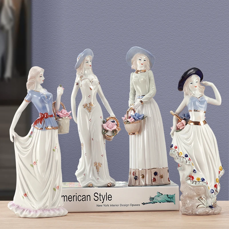 

European Western Female Character Ceramic Accessories Home Livingroom Desktop Ornaments Crafts Bookcase Sculpture Decoration
