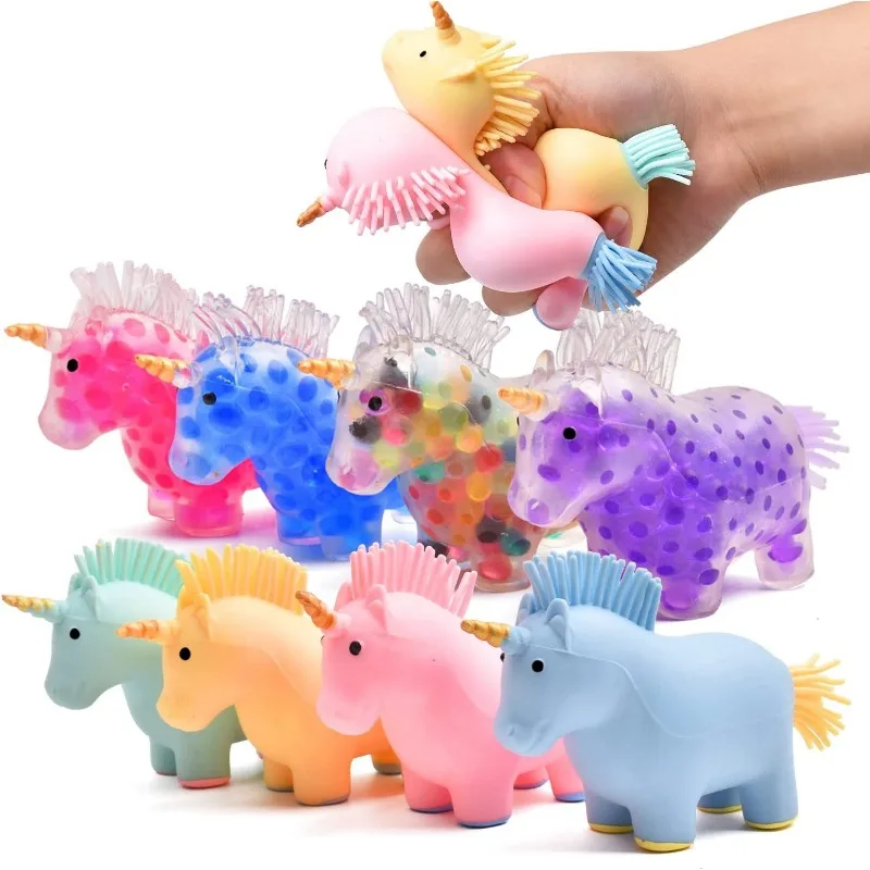 Stress Relief Toys One-horned horse colorful ball decompression toy squeezing vent grape ball pinching music Random color
