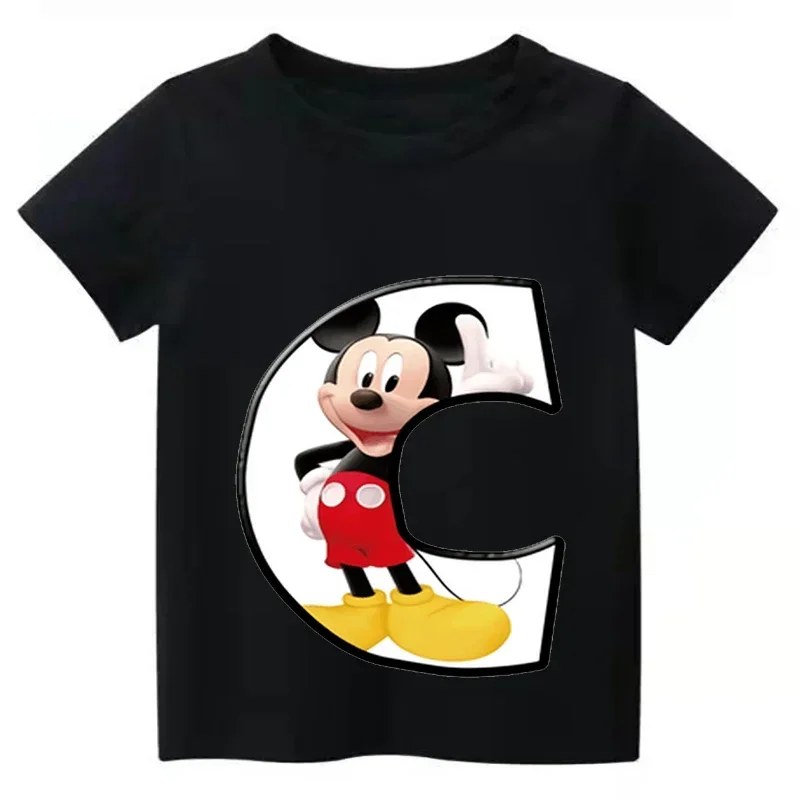 thumbnail image 1 of Nueva camiseta de algodón de alta calidad con combinación de letras de verano para niños, camiseta de manga corta con fuente ABCDEF de Disney Mickey Mouse, 1 of 4