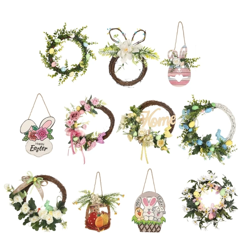 

Easter Welcome Wreath Simulated Flower Door Hanging Ornament Decoration Porch Decorative Wreath for Front Door Decors