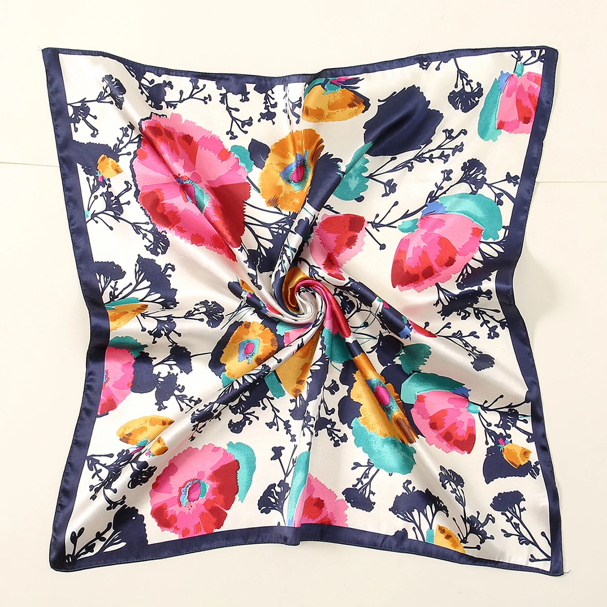 60*60cm Luxury Floral Silk Square Scarf Women Soft Satin Kerchief Hairband Neckerchief Head Hijab Headband Foulard Bag Ribbon 1