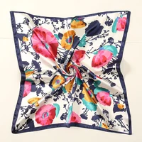 60*60cm Luxury Floral Silk Square Scarf Women Soft Satin Kerchief Hairband Neckerchief Head Hijab Headband Foulard Bag Ribbon 1
