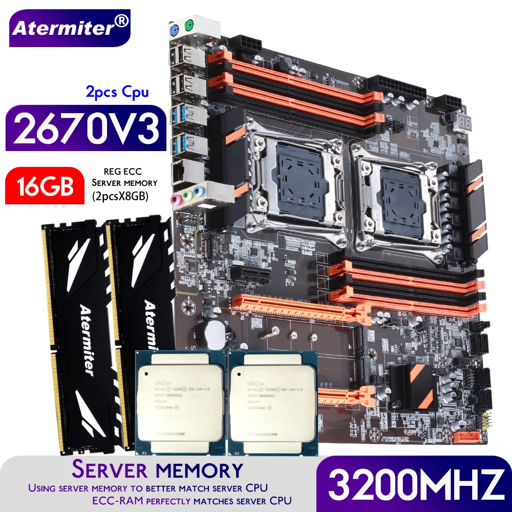 Atermiter-Dual-X99-Motherboard-With-LGA2011-3-XEON-E5-2670-V3-2-CPU ...