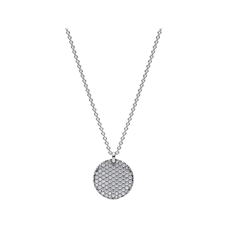 

Silver 925 Medallion Disc Round Pendants Necklaces For Women Jewelry 45cm Link Chain Clear Zircon Lobster Clasp LOGO Tag 2 Rings