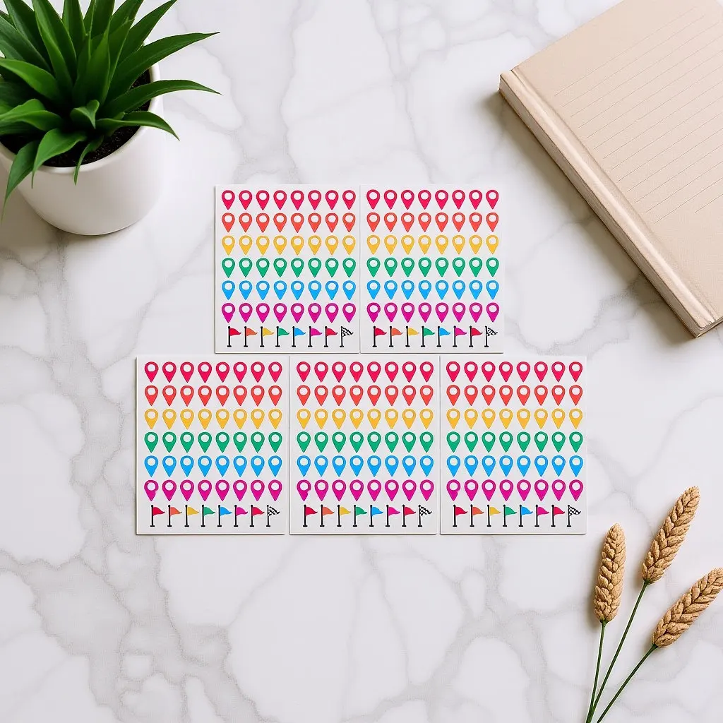 5장의 다채로운 색상의 탈부착 가능한 지도 위치 스티커, 자체 접착식 방수 여행 지도 마커 (지리 교실, 도로용)