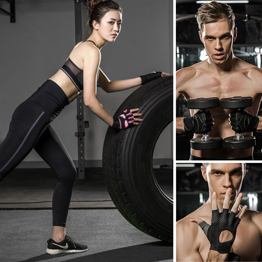 Breathable Fitness Gloves Silicone Palm Hollow Back Gym Workout Gloves Weightlifting Dumbbell Crossfit Half Finger Sport Weightlifting Gloves