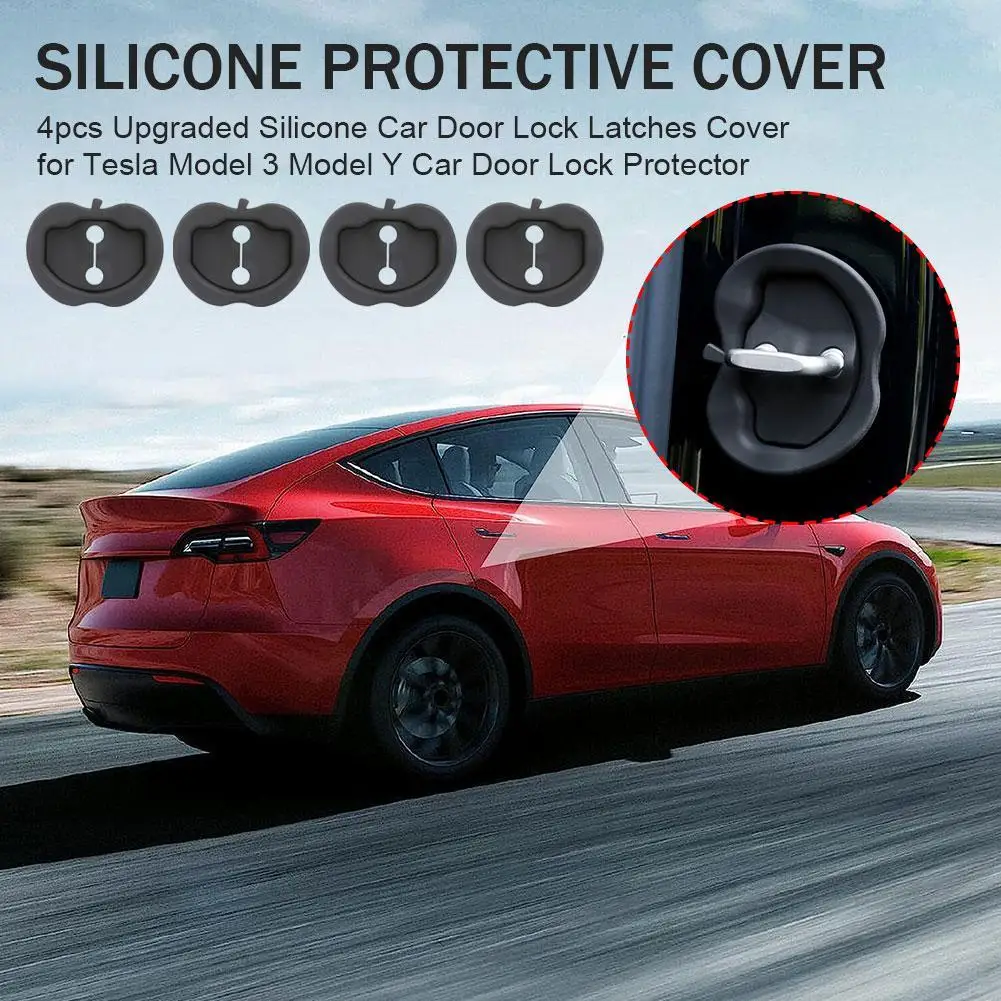 4pcs For Tesla Model 3 Model Y Silicone Door Lock Protective Cover Silent  Anti-crash Cushion Shock Absorbing Protective Cover