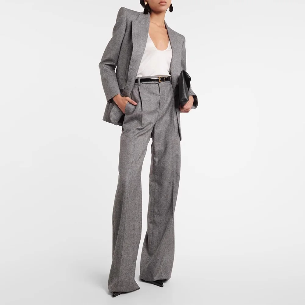 

Retro plaid wool blend suit trousers women 24 spring and summer new high-waisted loose casual straight wide-leg trousers