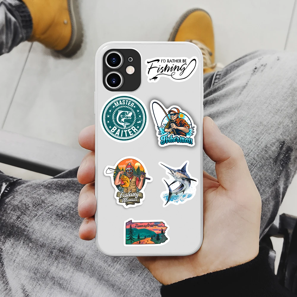 Travel Fisher Go Fishing Outdoor Stickers for Laptop Luggage Phone Scooter Fish Decal for Kids Children Gift Toys Waterproof PVC