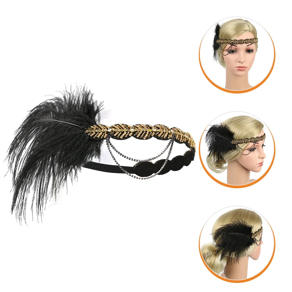 Wedding Feather Headband 20s Accessories for Women Roaring Headpieces 1920s Headbands Artificial Flapper Bride Hair Ties peorchid crystal bridal fan bouquet alternative green feather fan gatsby 1902s wedding hand fan roaring gold brooch bouquets