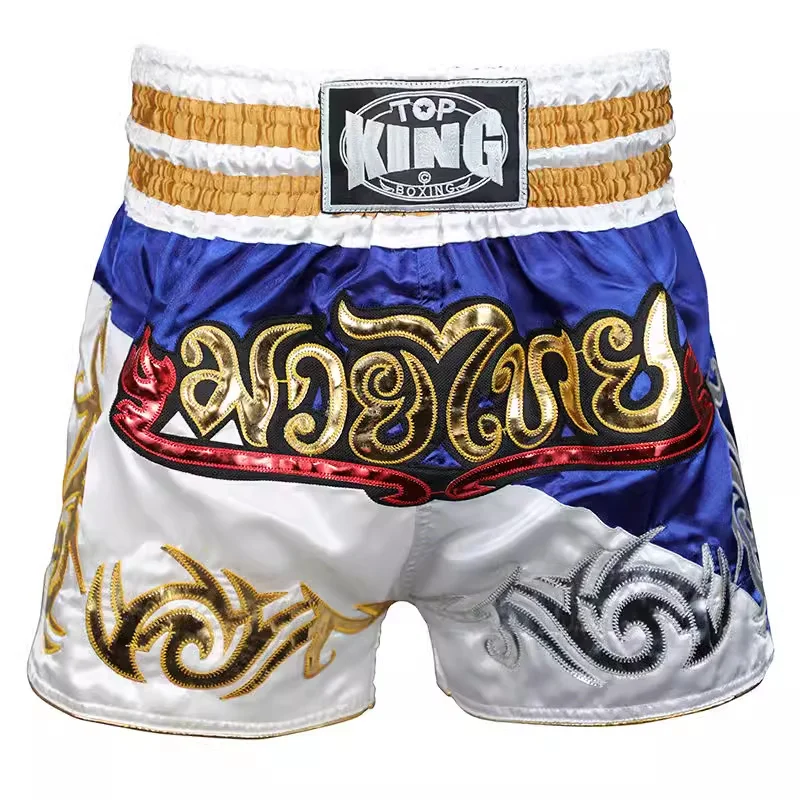 TOPKING Fight Tiger Muay Thai Shorts Adult Kids Breathable Embroidery Kick Boxing Trunks Men Women Grappling Sanda MMA Pants