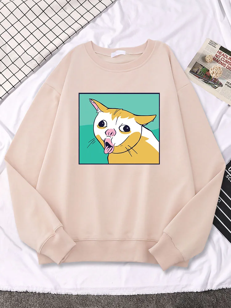 

Женская толстовка с капюшоном, Повседневная Толстовка Оверсайз с круглым вырезом и принтом кота