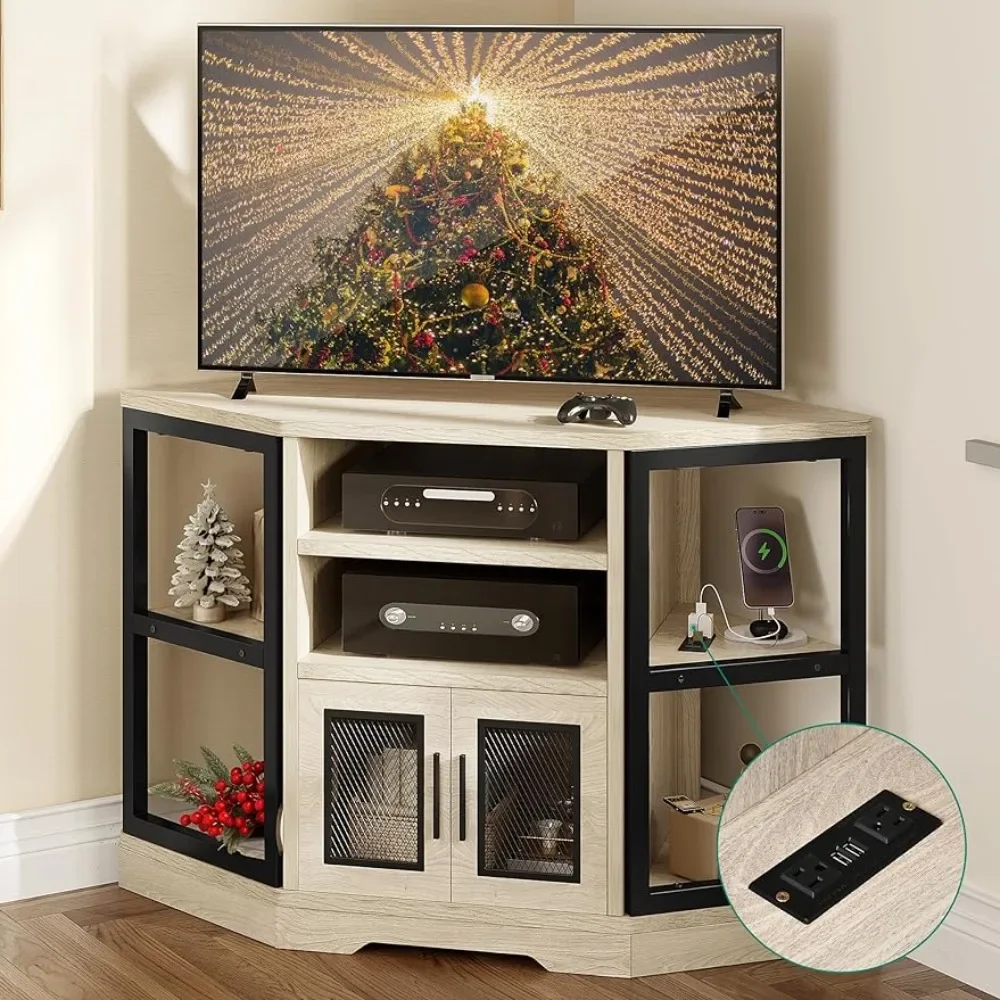 

Деревянная ТВ-приставка с отделением для хранения для гостиной, современный фермерский развлекательный центр, белый дуб, бесплатная доставка