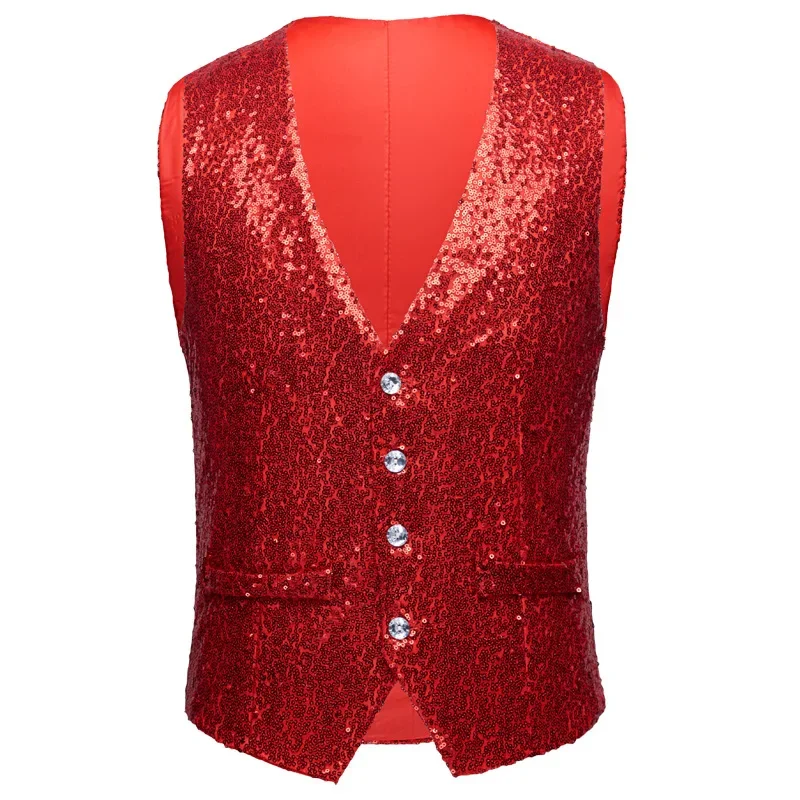 

Mens Shiny Sequined Waistcoat Men Gold Silver Red Blue Black Full Sequins Wedding Groom Vest Gilet Homme DJ Bar Singers Costume