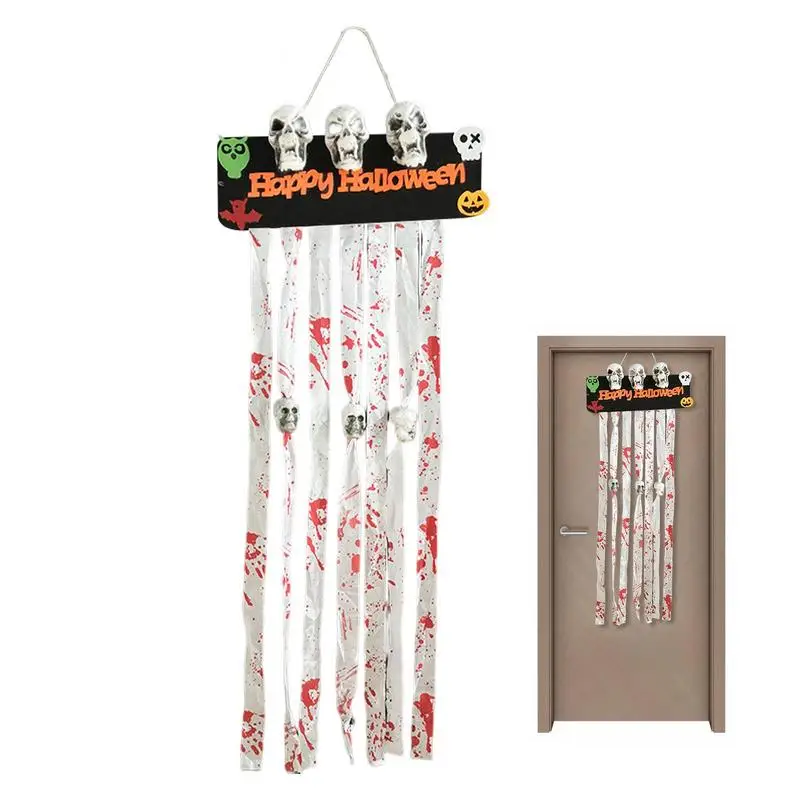 

Реквизит для украшения сцены Хэллоуина и призрака, голова черепа, дверь, занавеска, подвеска на Хэллоуин, баннер с черепом, знак крыльца