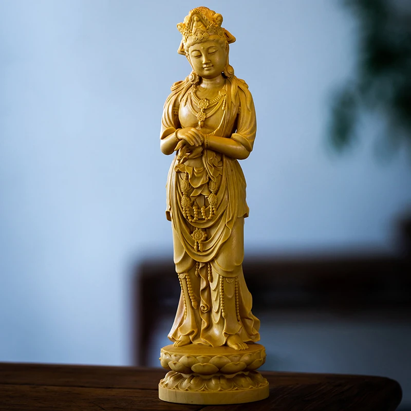 

Tang Dynasty wooden Guan Yin statue, Kuan Yin statue flower base Wood Carving Wooden Buddha statue Sculpture handmade Craft