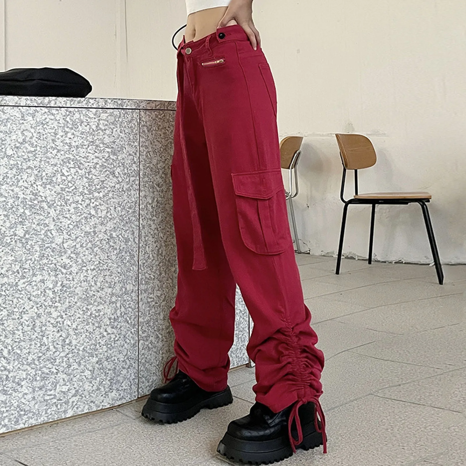 

Womens Baggy Cargo Pants Streetwear Hip Hop Sweatpants Casual Loose Wide Leg Trousers Jeans With Belted Korean Harajuku Pants