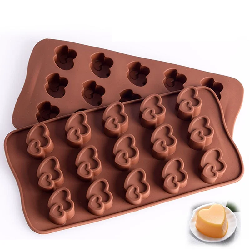 

15 Cavity Double Heart Silicone Jelly Moulds Fifteen Holes Ice Cube Tray Heat Resistance Baking Kitchen Chocolate Molds