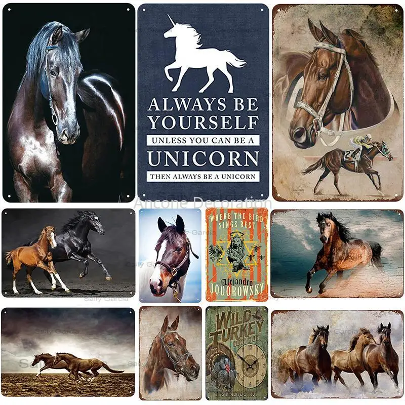 

Modern Running Horse Metal Tin Posters Metal Plaque Vintage Pub Tin Sign Wall Art Metal Signs Tin Home Decor For Living Wall