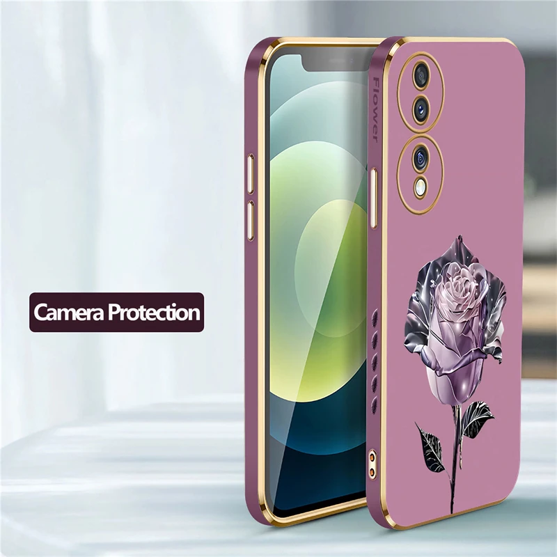 Luxury Plating Silicone Flower Shockproof Phone Case Cover