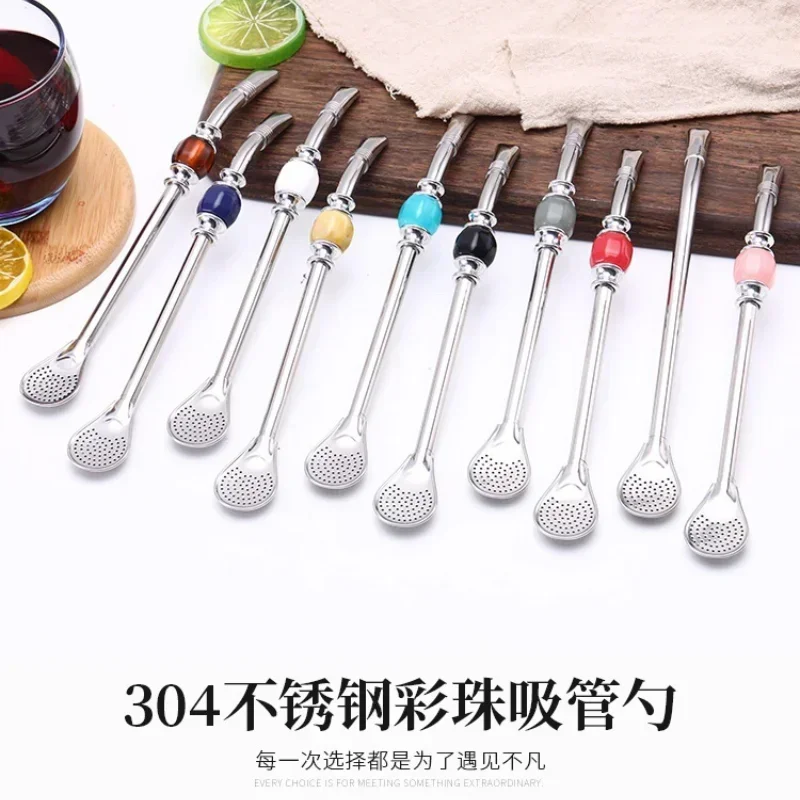 Description Picture 2 of itemStainless Steel Straws Yerba Mate Tea Bombilla Gourd Reusable Drinking Straws Filtered Spoon Straw Mate Drink Bar Accessories