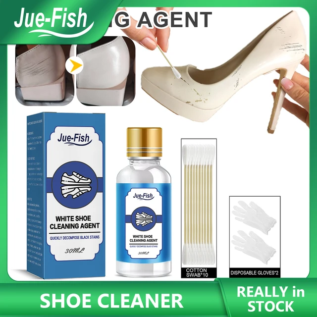 Jue-Fish – coton tiges et gants pour chaussures blanches, nettoyant  éclaircissant, jaune, élimine rapidement la saleté, 30Ml - AliExpress