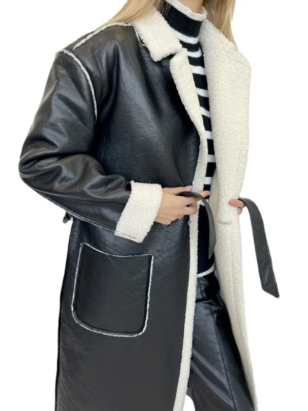 

Зимняя теплая куртка из искусственной кожи, женское тонкое кожаное пальто, модное уличное пальто с бархатным утеплителем, длинное женское кожаное пальто