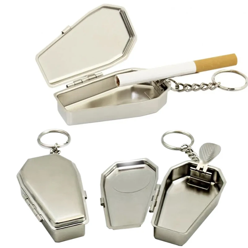 Mini Casket Ashtray Mini Casket Ashtray with Keychain Stylish Windproof Metal Cool Ashtray Portable Car Keychain Ash Organizer for Camping