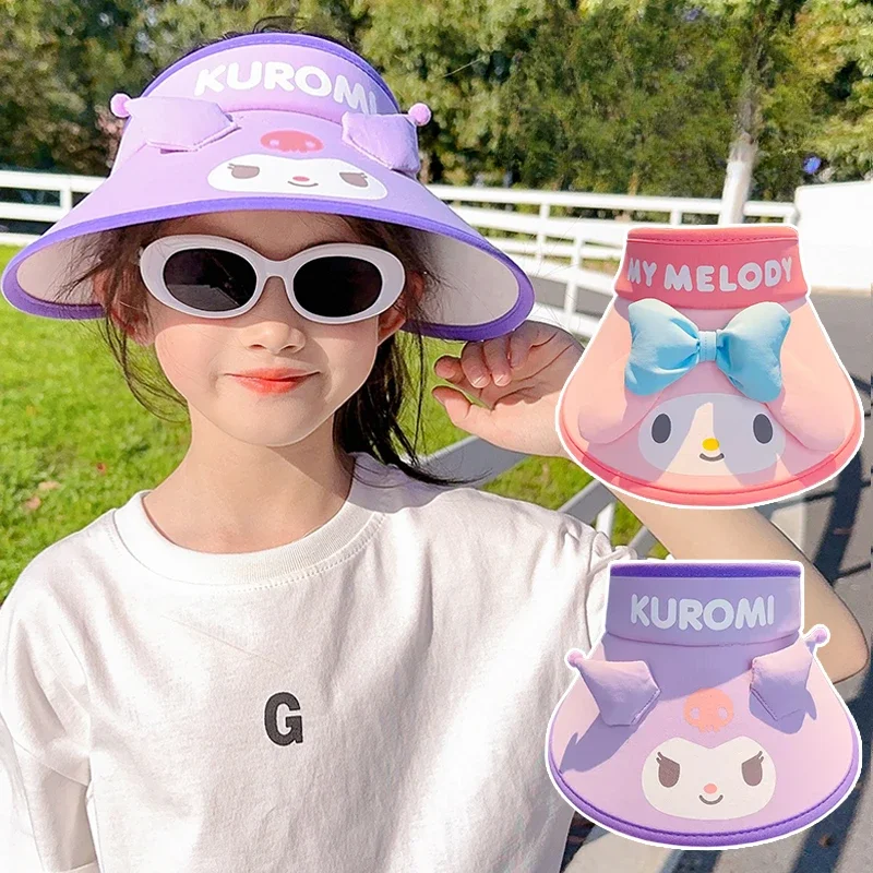 Sanrio Sunscreen Hat Cute Cartoon My Melody Kuromi Cinnamoroll Empty Top Sun Hat Children Outdoor Travel UV Protection Hat Gift
