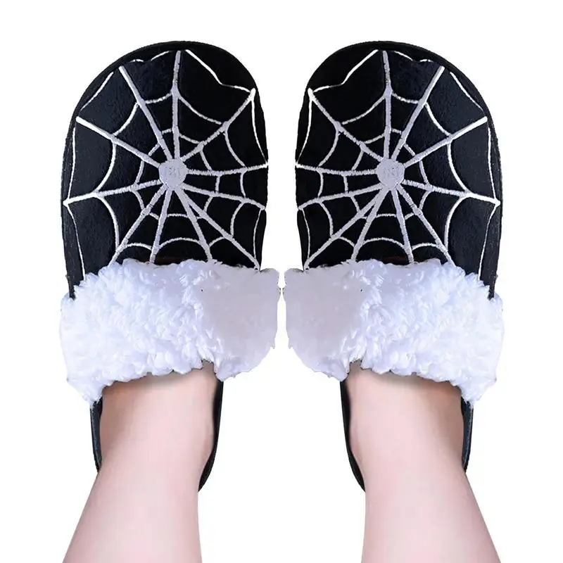 

Fashion Home Slippers Warm Plush Bedroom Shoes Indoor Home Slipper House Slippers Anti-Skid Cozy Spider Web Design Slippers