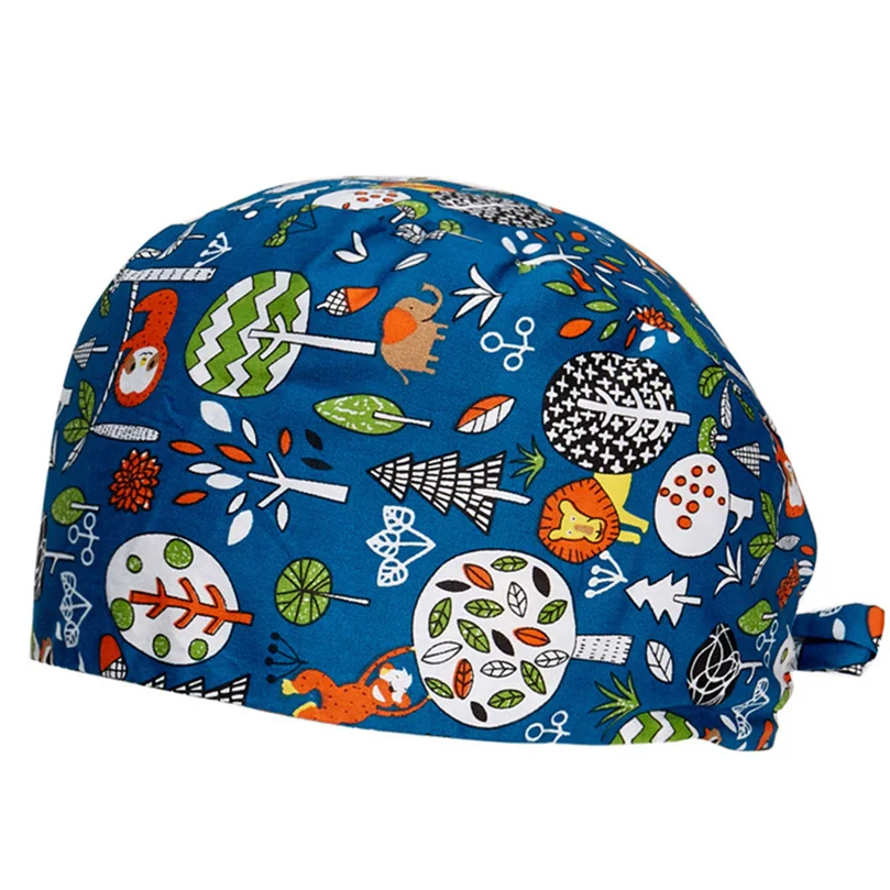 

Cotton Women's scrubs caps Weat-absorbent Elastic Section pet grooming nursing work hats lab Flower print scrub hat