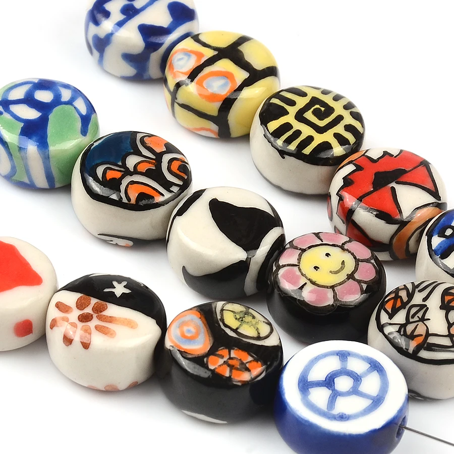 

Oblate Shape Hand Painted Football，Heart，Flower 15mm Fashion DIY Ceramic Beads Pendant Bracelet Necklace Accessories