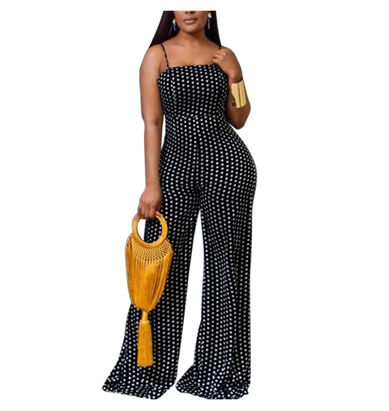 2023 Summer New Fashion Sexy Elegant Popular European and American Women's Spotted Print Wrapped Chest Strap Jumpsuit