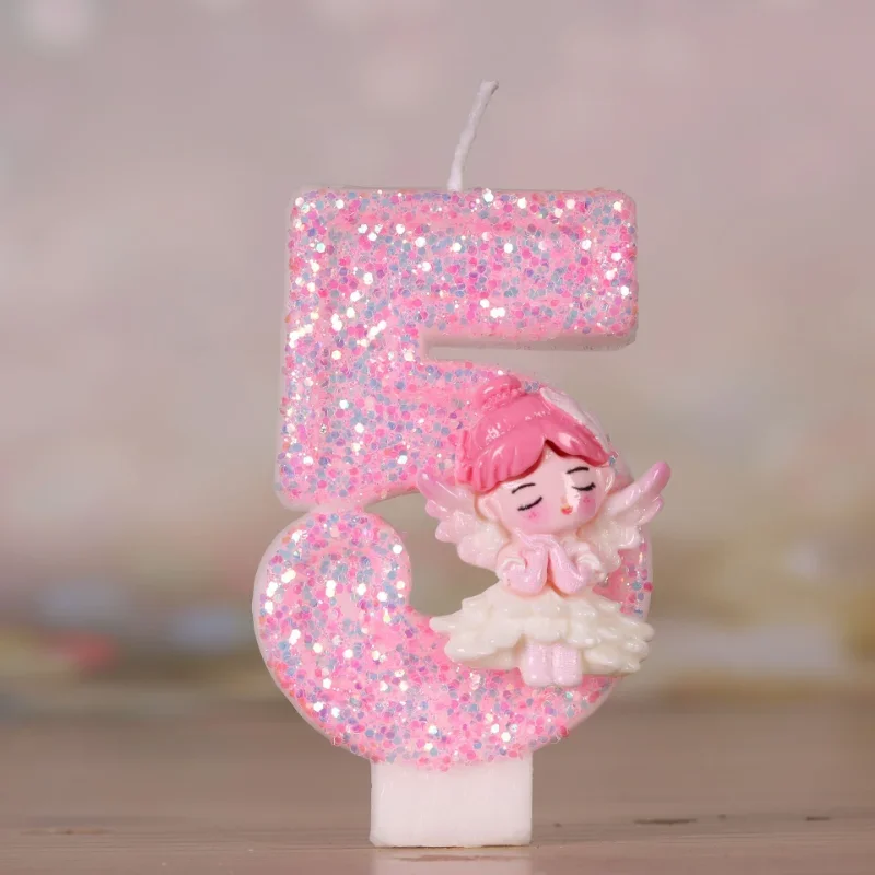 3D Number Candles for Cake Toper Decor, Pink Fairy Glitter, Digital Candles, Happy Birthday Party, Wedding Cake Decoration Acces