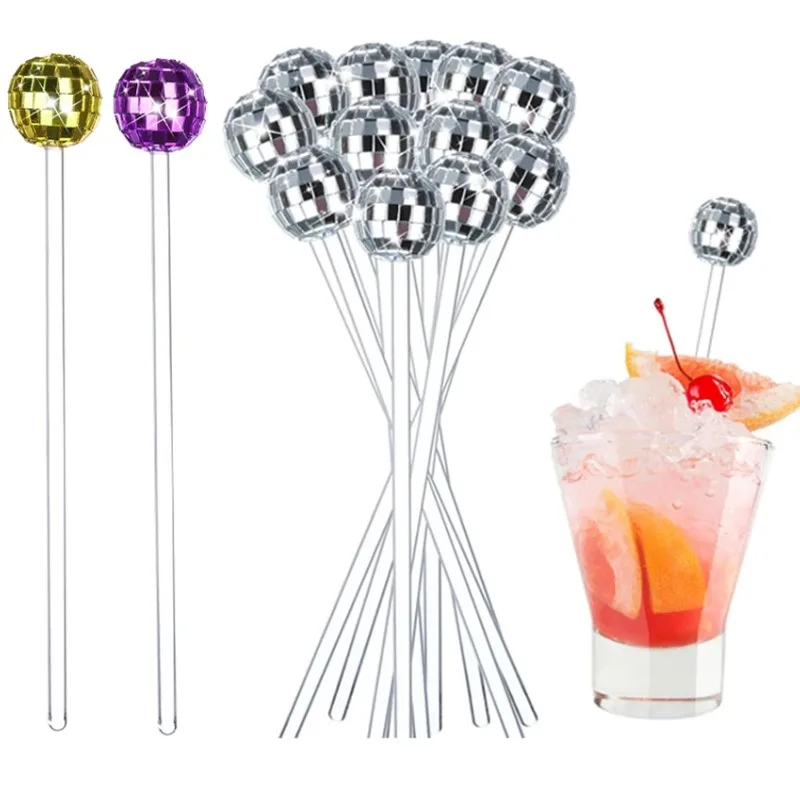 6pcs Disco Ball Drink Stirrers Cocktail Beverage Stirrer Bar Mixing Disposible Fun Sticks For