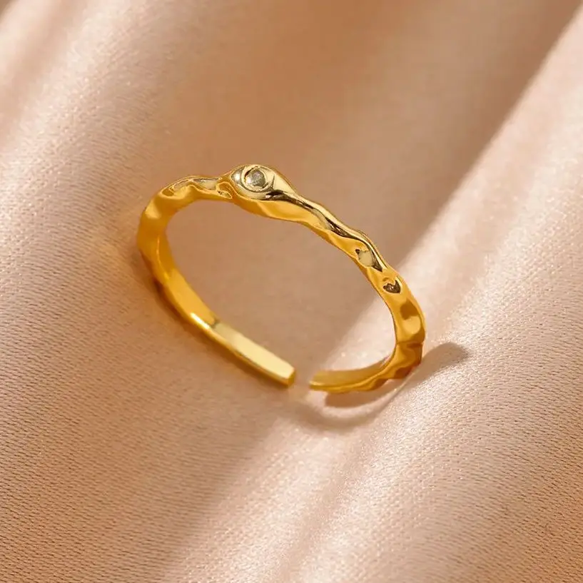 Minimalist Stainless Steel Eye Wave Open Rings for Women