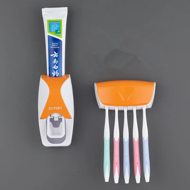 1 Pair Tooth Brush Holder Automatic Toothpaste Dispenser Holder Toothbrush Wall Mount Rack Bathroom Tools Set