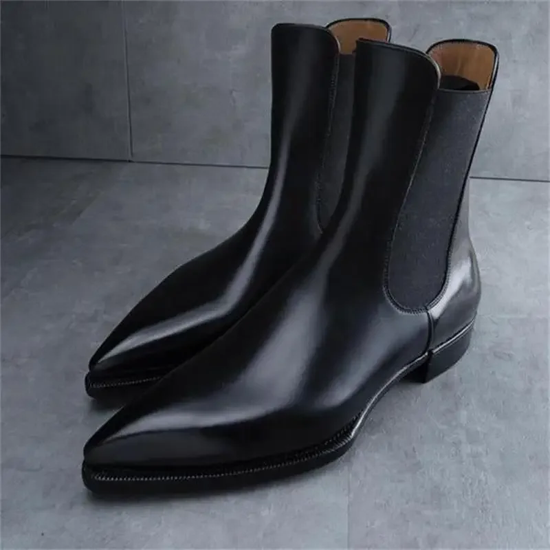 Chelsea Boots Men Boots PU Black Classic Fashion Business Casual Street Personality High Top Slip-On Elegant Short
