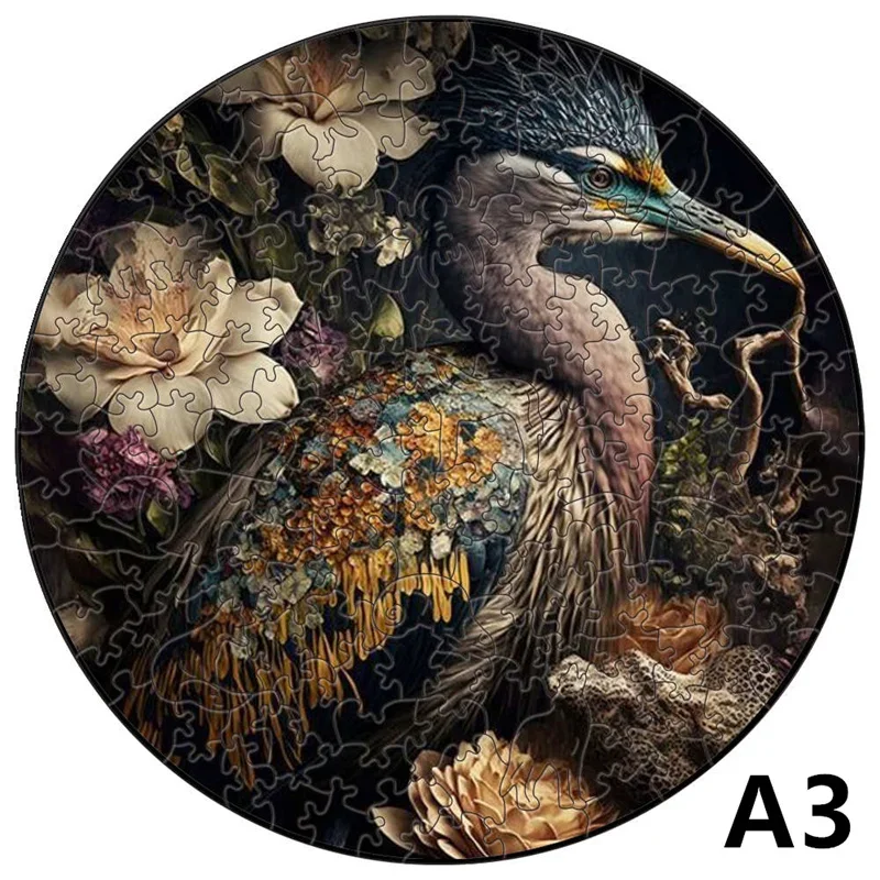 Round Wooden Animal Jigsaw Puzzle - Elephant & Wolf Design - Educational Toy & Festival Gift
