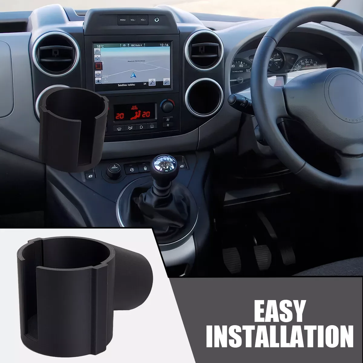 1 Stück Getränkehalter für Peugeot Partner Citroen Berlingo Getränkehalter Telefonhalter Push-in-Auto-Getränkehalter Lochdurchmesser 80 mm Schwarz