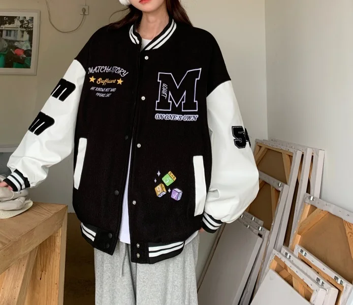 2023 Autumn American Style Street Baseball Coat Women's Large Small New Spring Couple Spring Jacket Sports Coat Casual Coat saint michael american tide brand embroidery clf letter destruction sweater casual couple loose high street oversized sweater