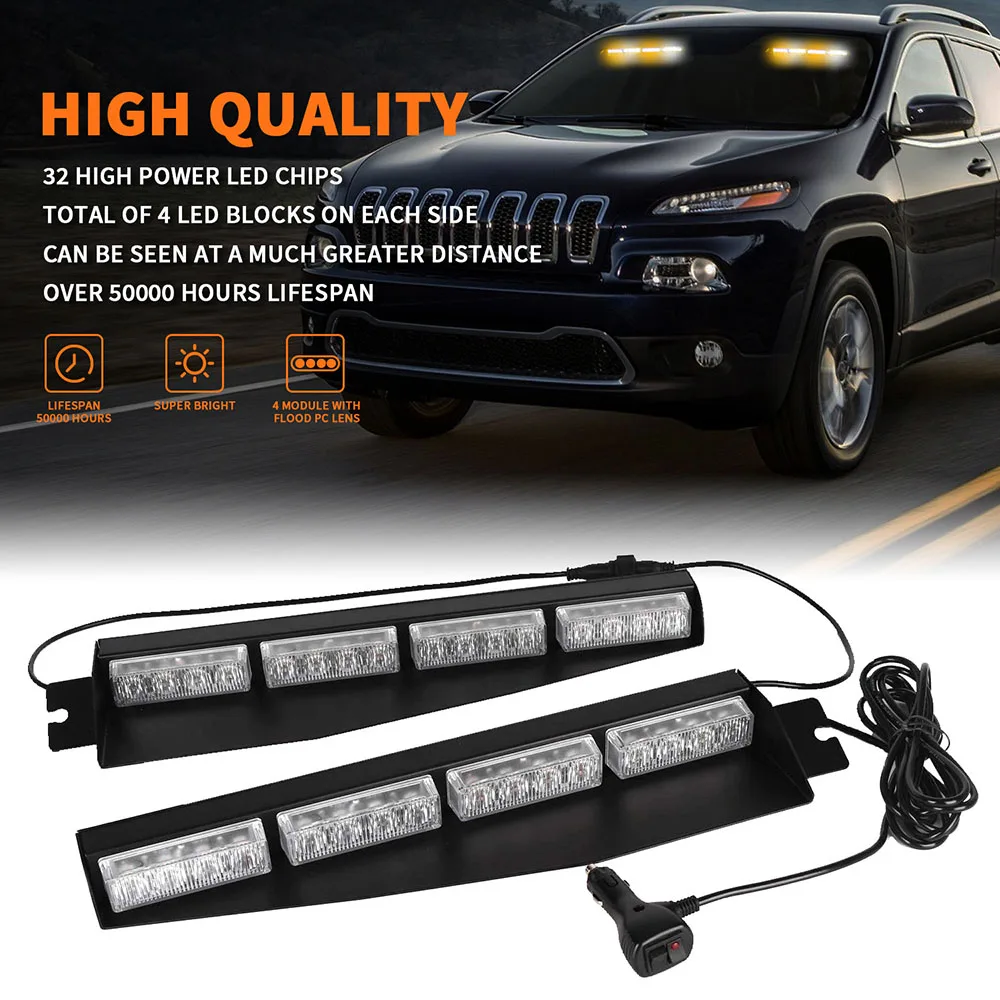 LED 비상 경고등 스트로브 바, 내부 앞 유리 경고 깜박임, 자원 봉사 소방관 차량, 12V, 24V, 40W