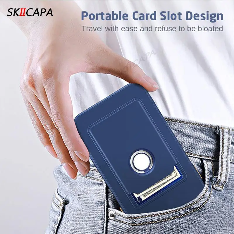 Candy Color Matte Silicone Wallet Case with Ring Holder - Card Slot & Soft Bumper Cover