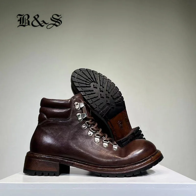 

Black& Street Goodyear Waterwash Handmade Retro Luxury Leather Sole Boots Tooling Leisure Marting Botas