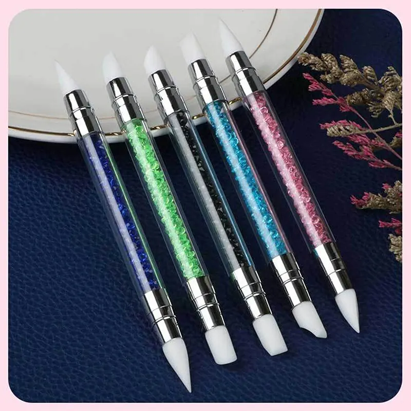 1PC Rhinestone Dual-ended Quartz Cuticle Pusher Remover Pen Handle Silicone  Engraving Press Scrape Tool Manicure Nail Art Tool - AliExpress